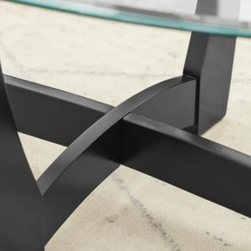 48" Oval Tempered Glass Coffee Table with Tempered Glass Top, Easy-Clean Surface, Center Table for Living Room, 48" L x 30" W x 18" H, Black