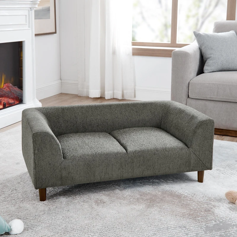Modern Pet Sofa with Backrest and Armrests, Plush Foam Cushion, Low-Profile Dog Couch for Living Room, 40" L x 22.5" W x 14.5" H, Dark Gray