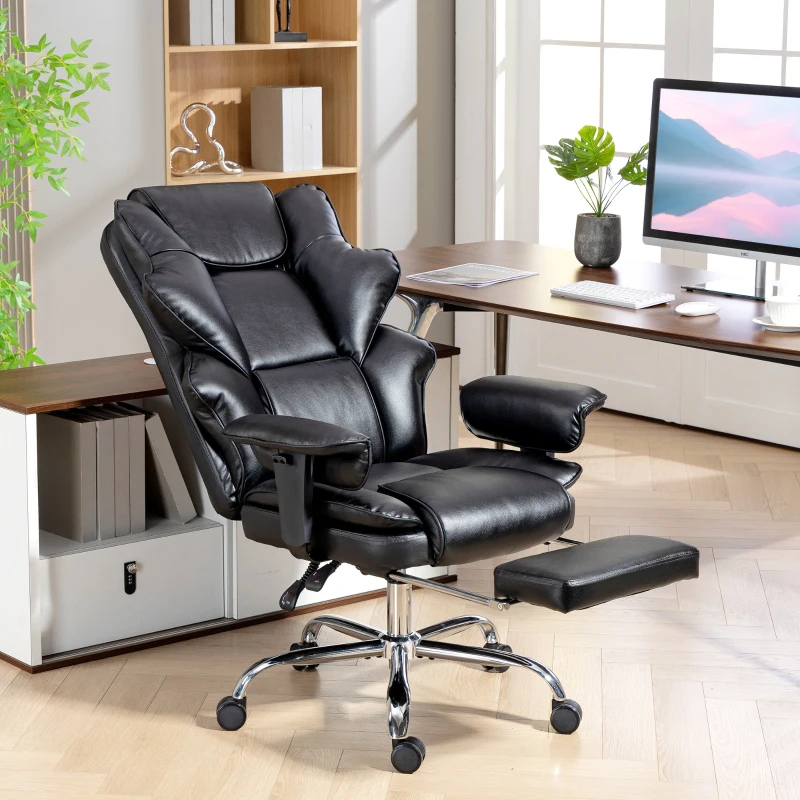 HOMCOM Big and Tall Office Chair, 400 lbs Overstuffed Desk Chair with Spring Cushion, Shaped Foam, PU Leather