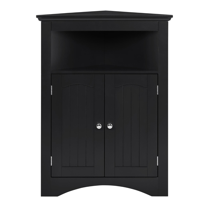 Bathroom Corner Storage Cabinet with Double Doors, Adjustable Shelves, Floor Cupboard for Living Room, 24.5" L x 12" W x 32.5" H, Black