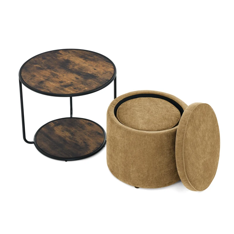Ottoman Convertible Multi-Function Ottoman Table with Hidden Storage, Coffee Table Set for Living Room, 23.5" L x 23.5" W x 20" H, Dark yellow