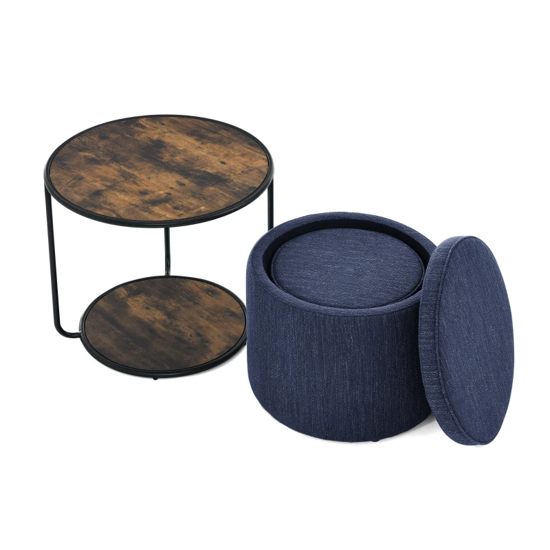 Ottoman Convertible Multi-Function Ottoman Table with Hidden Storage, Coffee Table Set for Living Room, 23.5" L x 23.5" W x 20" H, Dark Blue