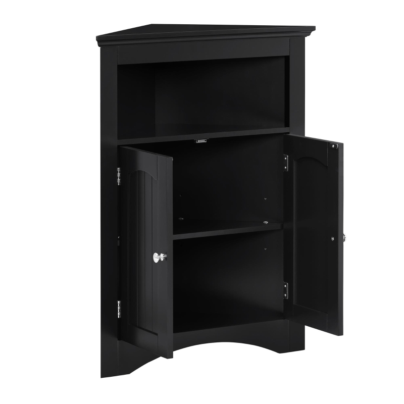 Bathroom Corner Storage Cabinet with Double Doors, Adjustable Shelves, Floor Cupboard for Living Room, 24.5" L x 12" W x 32.5" H, Black