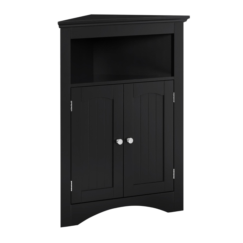 Bathroom Corner Storage Cabinet with Double Doors, Adjustable Shelves, Floor Cupboard for Living Room, 24.5" L x 12" W x 32.5" H, Black