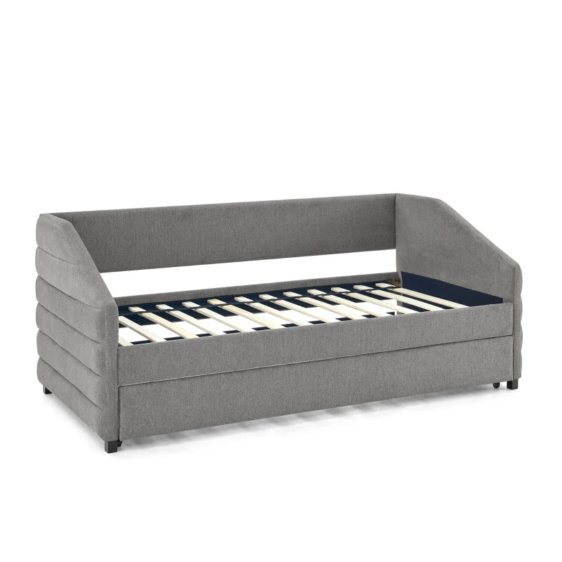 Twin Size Daybed with Pull-Out Trundle and Wingback Arms, Sofa Bed with Diamond-Tufted Backrest, 82.5" L x 42.5" W x 34" H, Grey