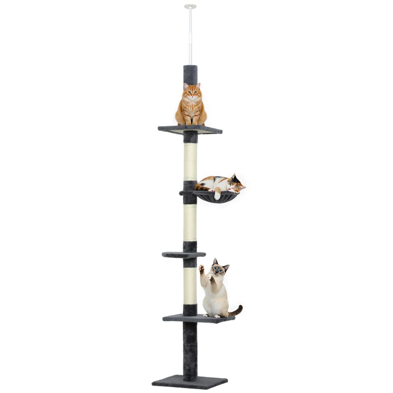 PawHut 8.5ft Cat Climbing Tree 5-Tier Kitty Activity Center with Scratching Post  Dark Grey