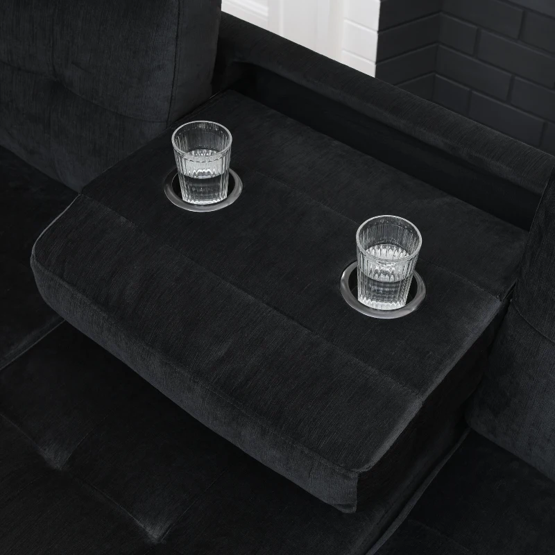 3-Seater Sectional Sofa with Reversible Chaise, Storage Ottoman and Metal Legs, Sofa Bed with Rivet Accents, 107.5" L x 80.5" W x 36" H, Black