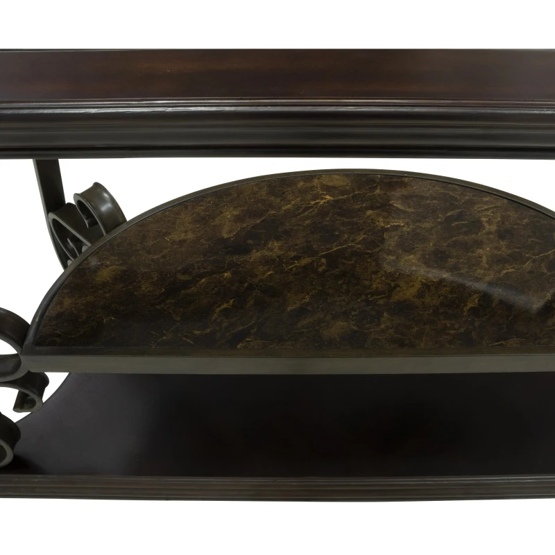 Stylish Sofa Table with Beveled Glass Top, MDF Birch Veneer Middle Shelf, Desk with Powder-Coated Serpentine Legs, 54" L x 20" W x 30" H, Brown