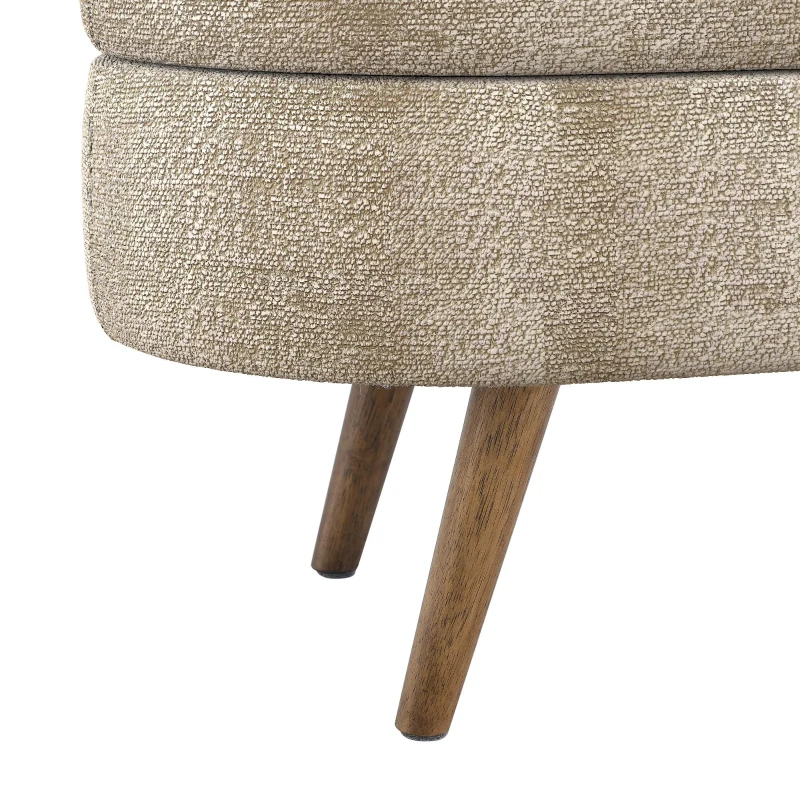 Oval Storage Ottoman Bench with Foam Cushion and Sturdy Rubberwood Legs, Multi-Use Footstool for Bedroom, 43.5" L x 16" W x 16" H, Brown