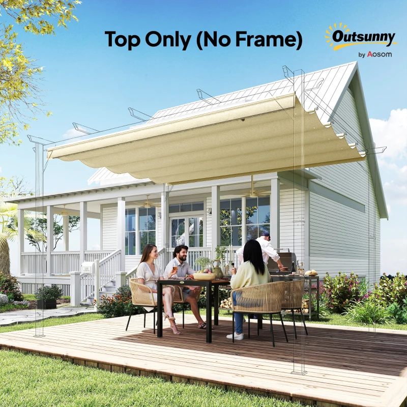 Outsunny 8.2' x 8.4' Retractable Pergola Canopy Replacement, Fit 10' x 10' Frame, Pergola Cover Replacement Top Only, Cream White