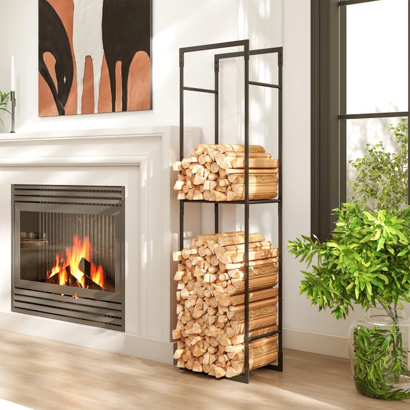 Outsunny Firewood Rack Outdoor, Heavy Duty Log Holder with Adjustable Shelf for Fireplace, Indoor Outdoor Fire Wood Storage Rack