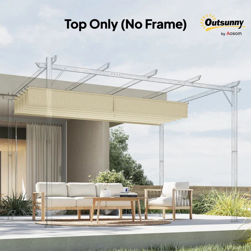 Outsunny 8.2' x 8.4' Retractable Pergola Canopy Replacement, Fit 10' x 10' Frame, Pergola Cover Replacement Top Only, Cream White