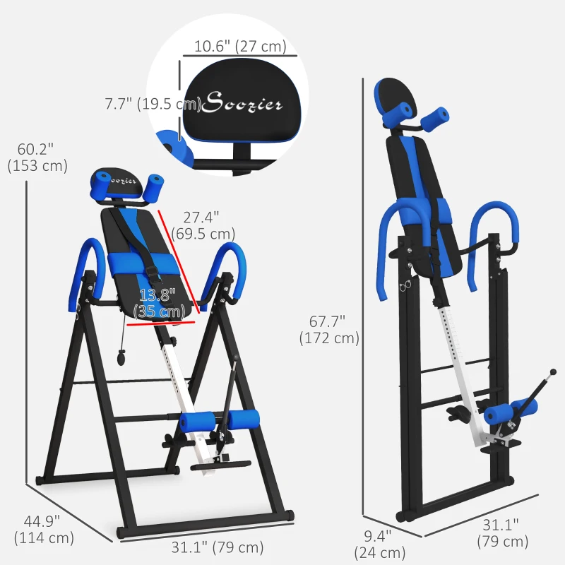 Soozier Folding Inversion Table, 20°/40°/60° Adjustable, with Safety Belt and Waist Pad for Back Pain Relief