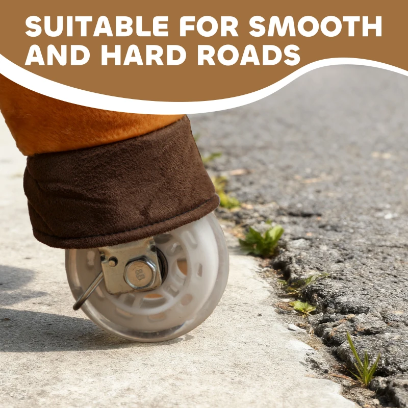 Qaba Ride on Horse, Plush Riding Pony for Ages 3-5, Walking Horse Animal with Wheels for Active Play, Dark Brown