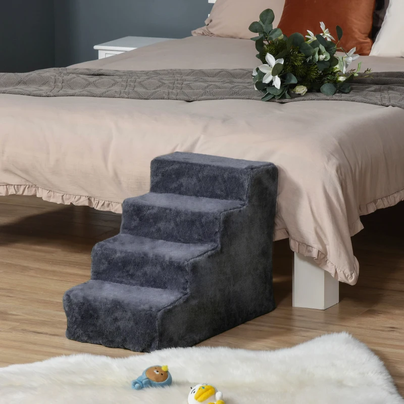 PawHut 4-Step Dog Ramp for Sofa, Bed, and Couch, with Removable Cover, Dark Grey