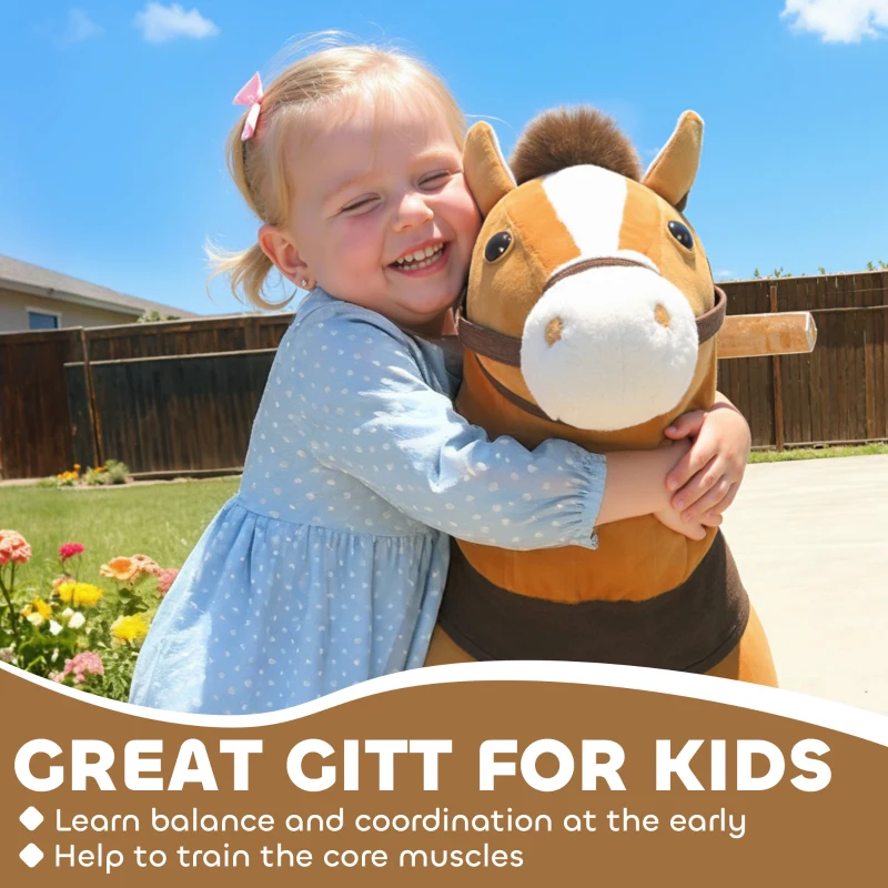 Qaba Ride on Horse, Plush Riding Pony for Ages 3-5, Walking Horse Animal with Wheels for Active Play, Dark Brown