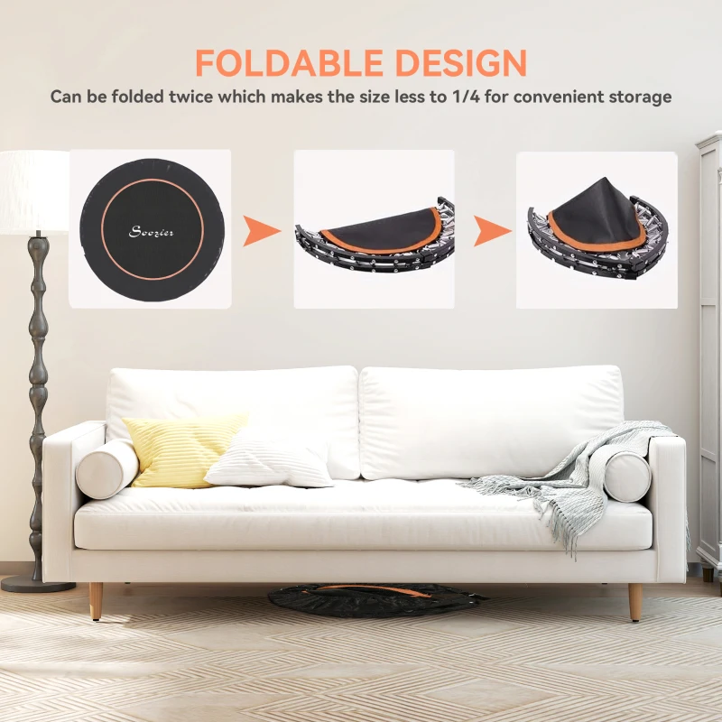 Soozier 45" Foldable Mini Fitness Trampoline, with Adjustable Foam Handle, Orange