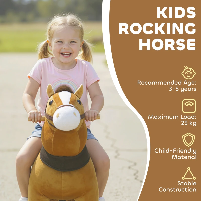 Qaba Ride on Horse, Plush Riding Pony for Ages 3-5, Walking Horse Animal with Wheels for Active Play, Dark Brown