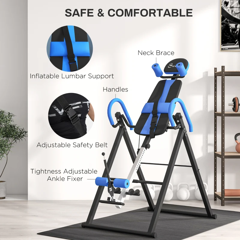 Soozier Folding Inversion Table, 20°/40°/60° Adjustable, with Safety Belt and Waist Pad for Back Pain Relief