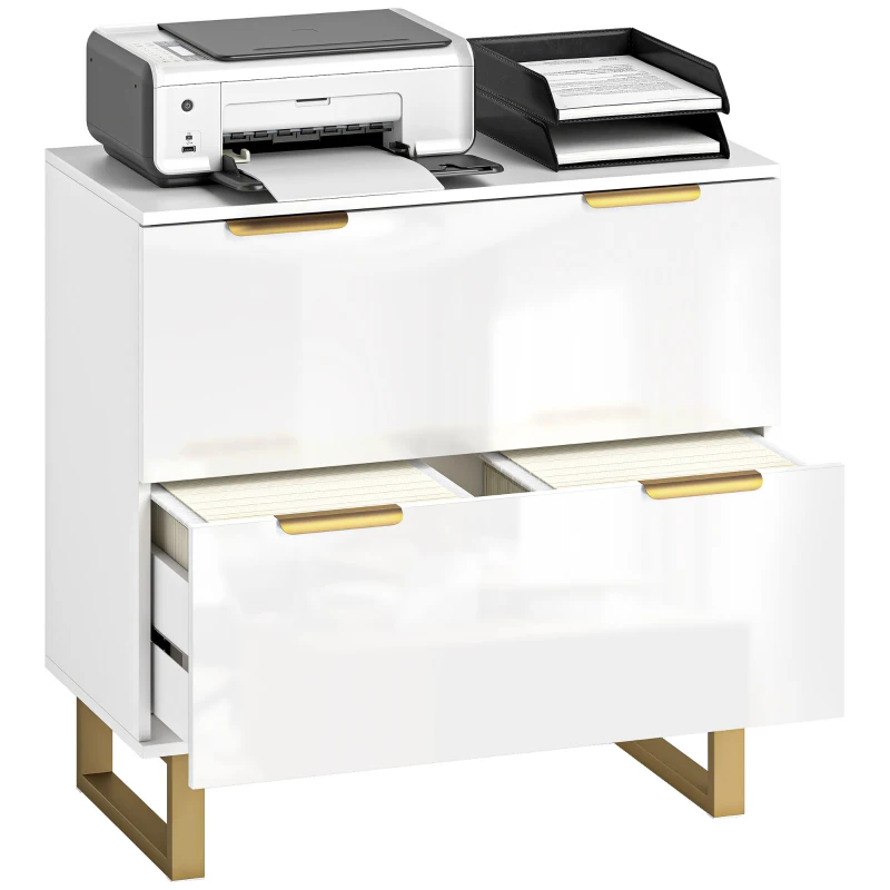 HOMCOM Lateral File Cabinet with 2 Drawers, Modern Filing Cabinet for Letter/A4/Legal Size Files, High Gloss White
