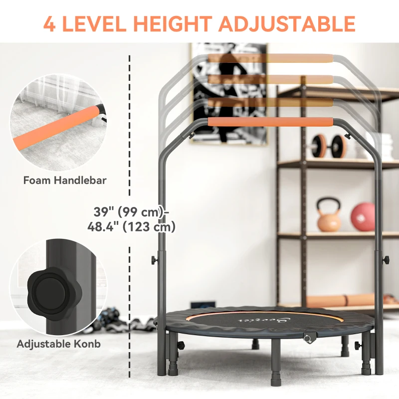 Soozier 45" Foldable Mini Fitness Trampoline, with Adjustable Foam Handle, Orange