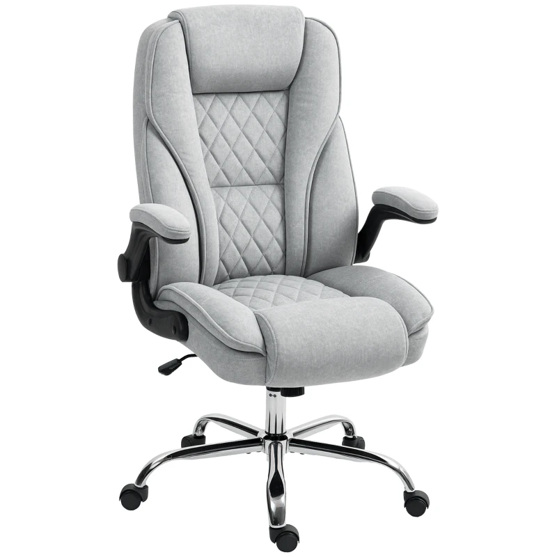 HOMCOM Executive Office Chair, Desk Chair with Flip-up Armrest, Diamond Fabric Computer Chair for Home Office, Gray