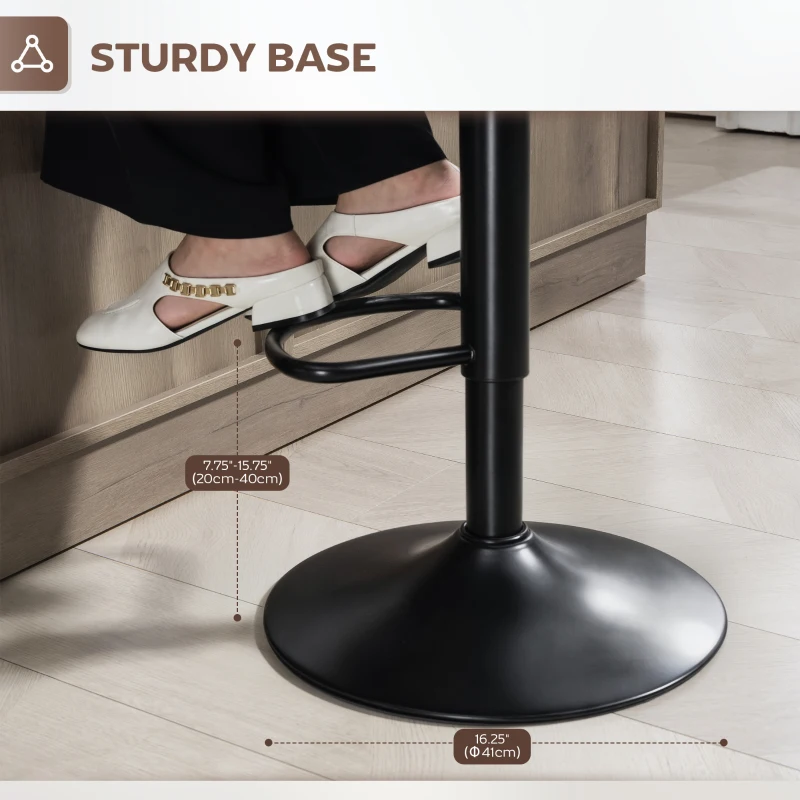 HOMCOM Swivel Barstools Set of 2 Adjustable Bar Stools with Footrest Armrests and PU Leather Back for Dining Room Brown