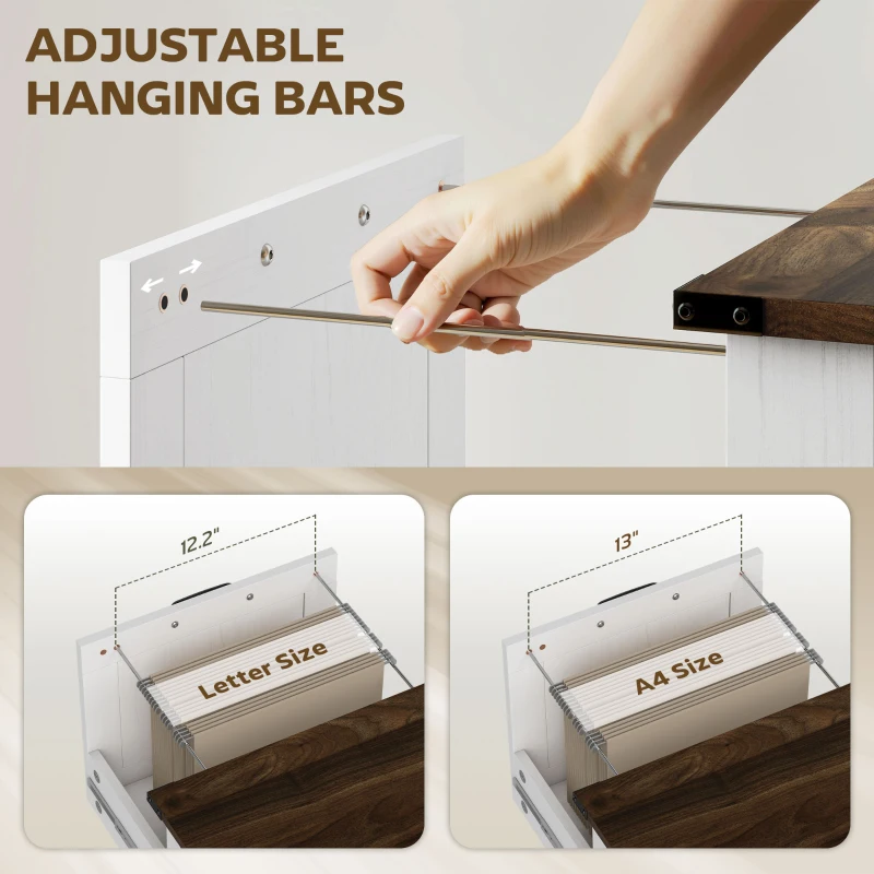 HOMCOM Vertical File Cabinet with 2 Drawers, Rustic Farmhouse Office Storage Cabinet for A4, Letter Size, Distressed White