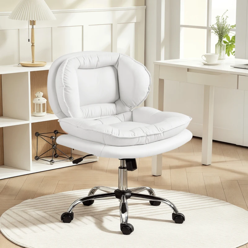 HOMCOM Criss Cross Chair, Swivel Wide Office Chair with Leathaire Upholstery, Tilting, No Arm, White