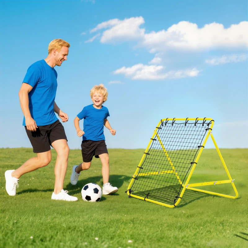 HOMCOM Volleyball Rebounder Net Football Training Aid Kickback Target Play Yellow