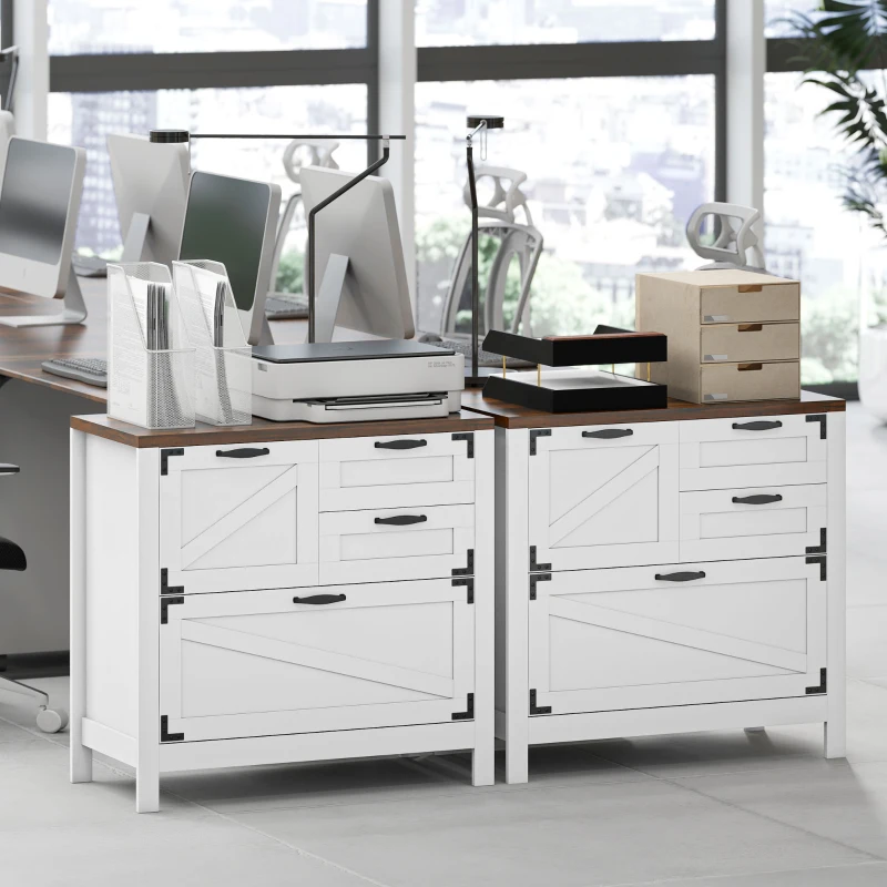 HOMCOM Lateral Filing Cabinet, Farmhouse File Cabinet with 4 Drawers, Fit Letter/A4/Legal Hanging Files, White