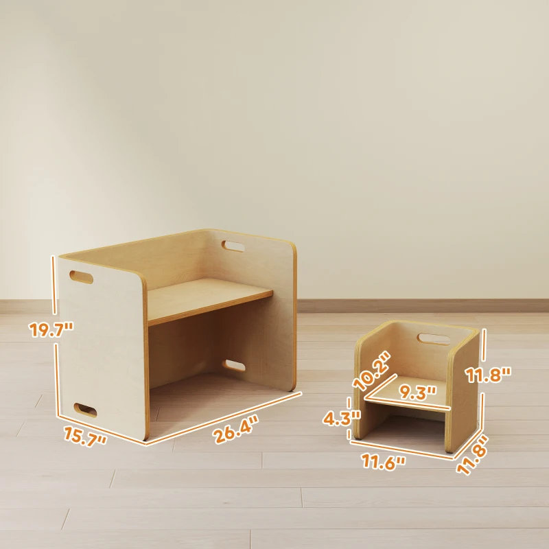 Qaba Kids Table and Chair Set, Height Adjustable Toddler Table and Chair Set for Kids Ages 3-8, Play, Learning, Natural