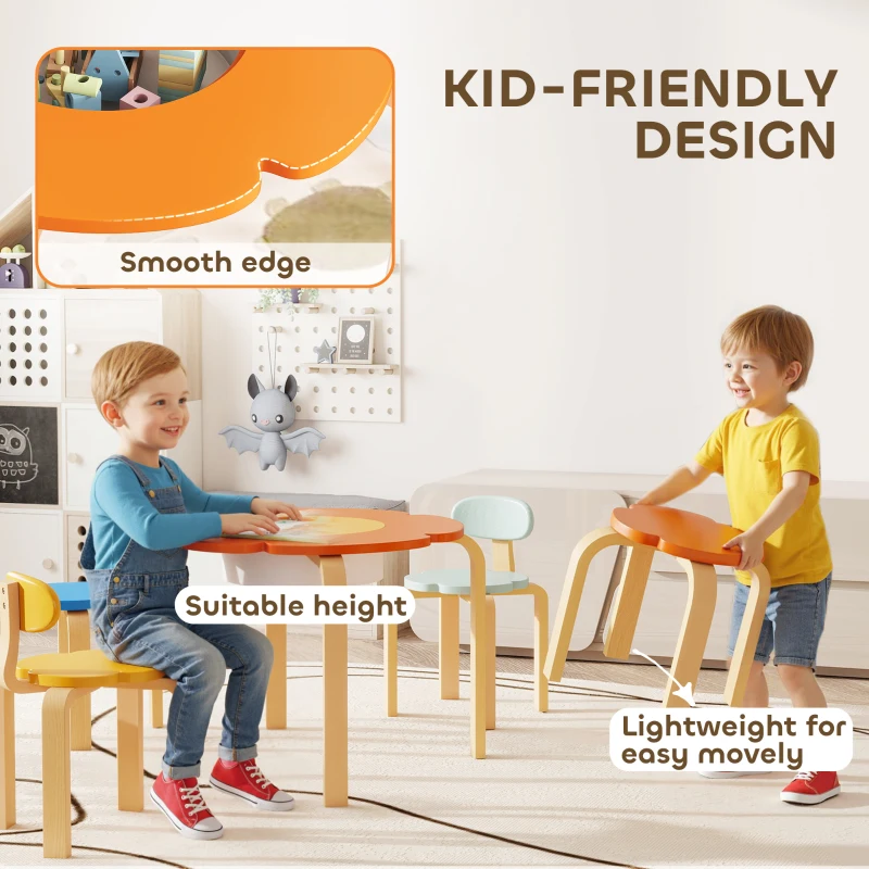 Qaba 5 Piece Kids Table and Chairs Set, Toddler Table and Chair Set with Built-in Storage, for Nursery, Living Room, Playroom