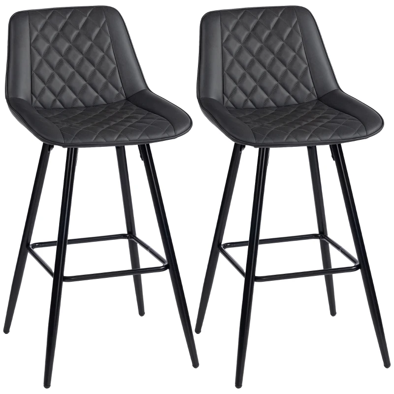 HOMCOM PU Leather Counter Height Bar Chairs Set of 2, 27.75" Bar Stools with Metal Legs for Dining Area, Kitchen Island, Black