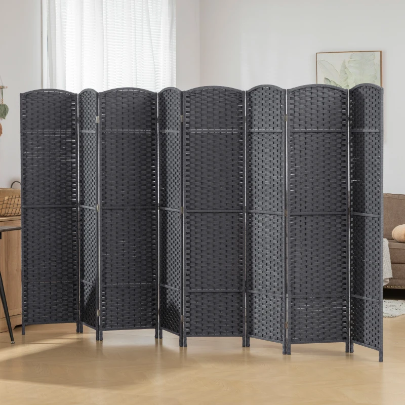 HOMCOM Folding Room Divider Screen 8 Panel 5.6' Tall Privacy Screen Freestanding Room Partition for Home Office, Charcoal Gray