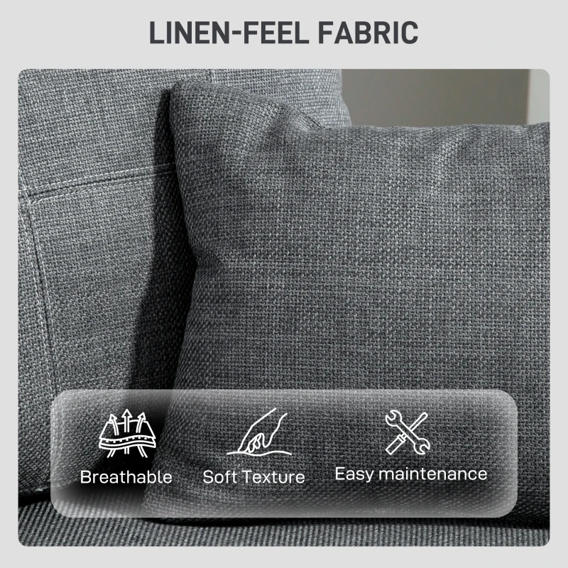 HOMCOM Modern Upholstered Couch, 3 Seater Sofa with Thick Spring Cushions and Deep Seat for Living Room, Dark Grey