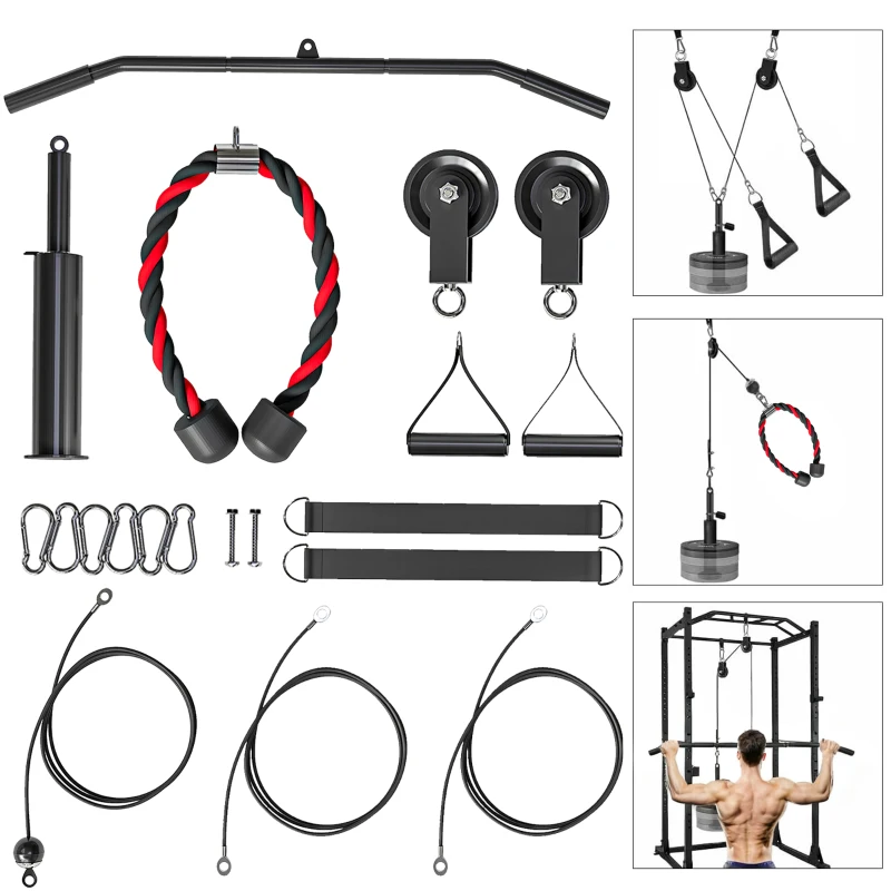 Soozier Weight Cable Pulley System for Home Gym with Universal Loading Pin for LAT Pull Down, Biceps Curl Workout, Red