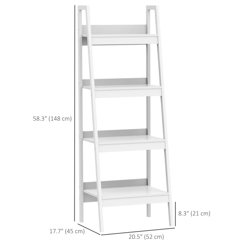 HOMCOM Set of 2, 4 Tier Ladder Shelf Bookcase, Multi-Use Display Rack, Storage Shelving Unit Display Stand, Flower Plant Stand, Home Office Furniture, White