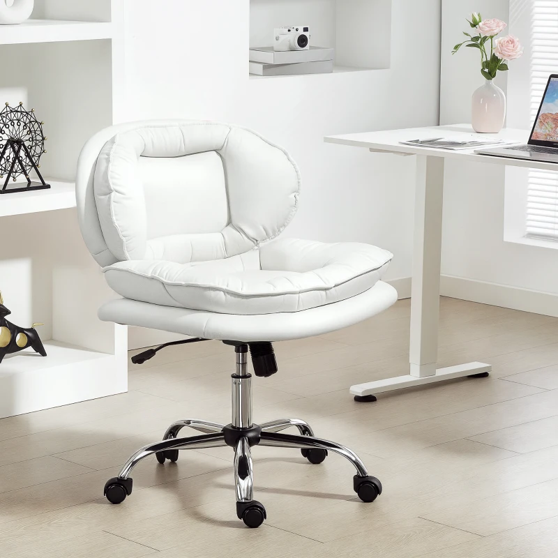HOMCOM Criss Cross Chair, Swivel Wide Office Chair with Leathaire Upholstery, Tilting, No Arm, White