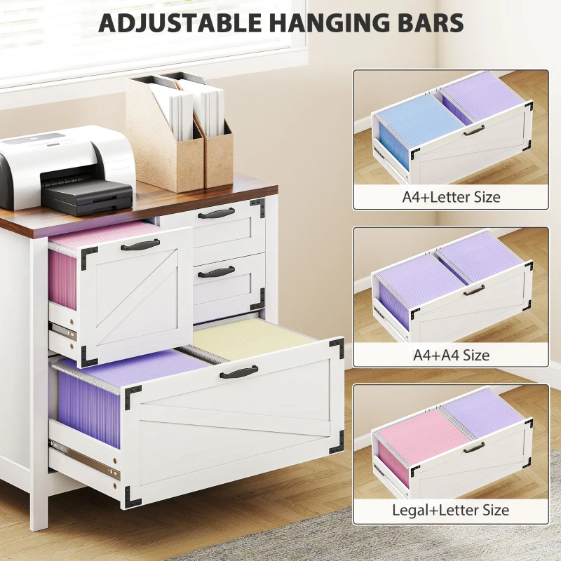 HOMCOM Lateral Filing Cabinet, Farmhouse File Cabinet with 4 Drawers, Fit Letter/A4/Legal Hanging Files, White