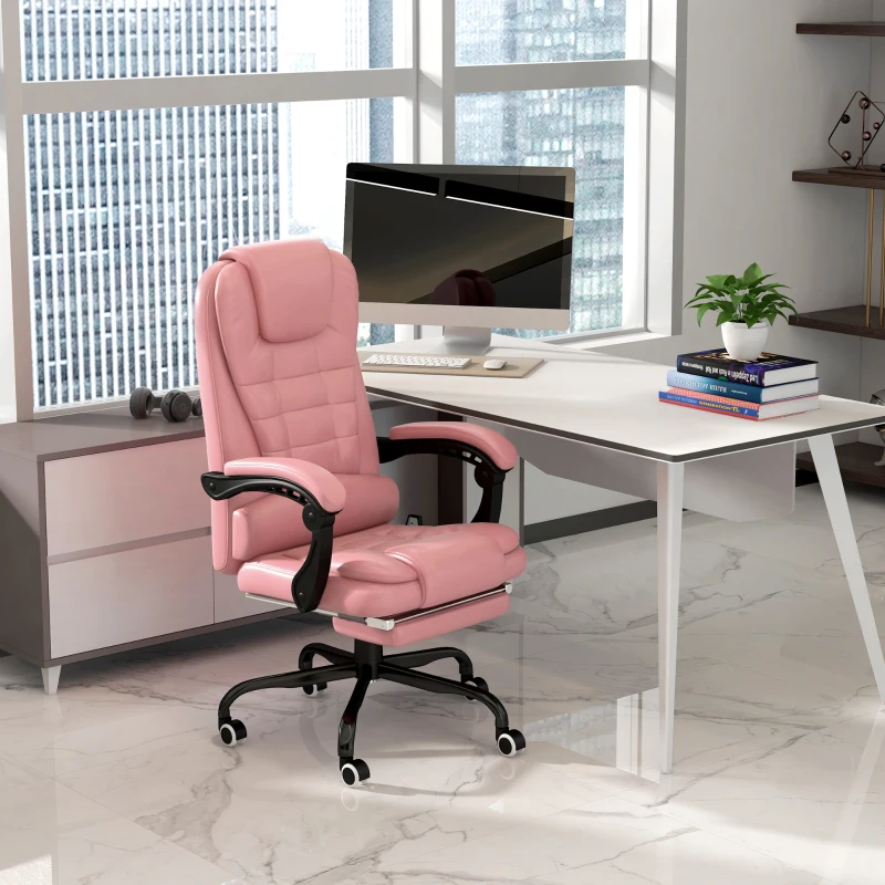 Vinsetto 7-Point Vibrating Massage Chair, Reclining Office Chair with Footrest, Reclining Back, Adjustable Height, Pink