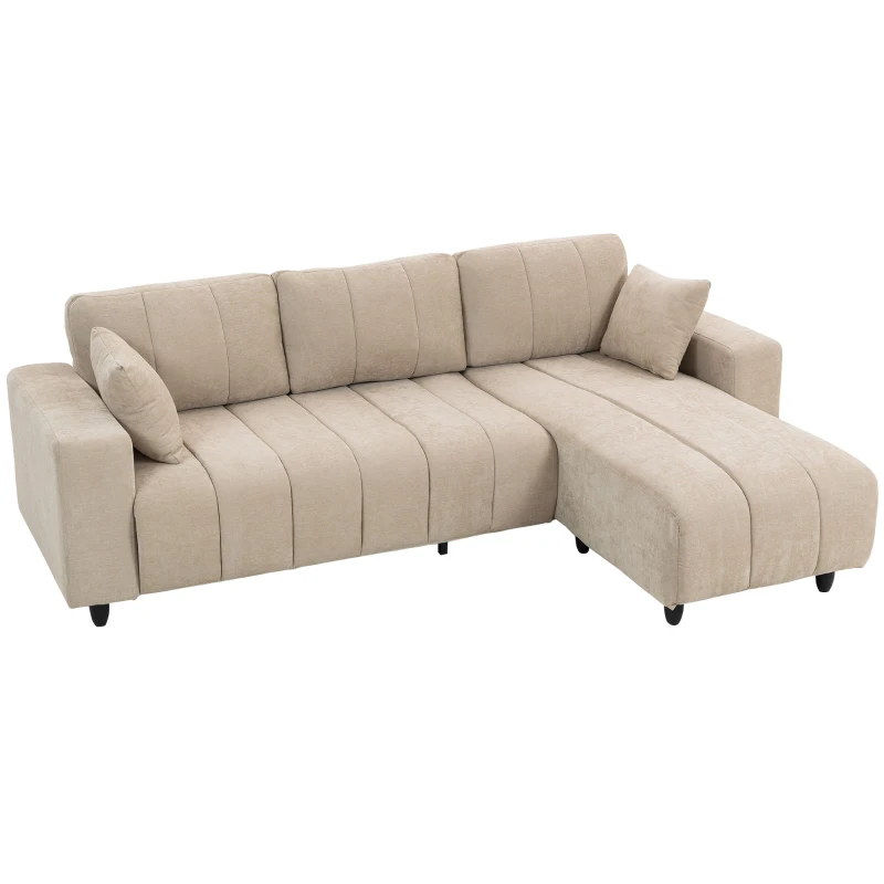 HOMCOM Sectional Couch with Integrated Seat, 3 Seater L-Shaped Sofa with Changeable Chaise, Spring Cushion, 2 Pillows, Beige