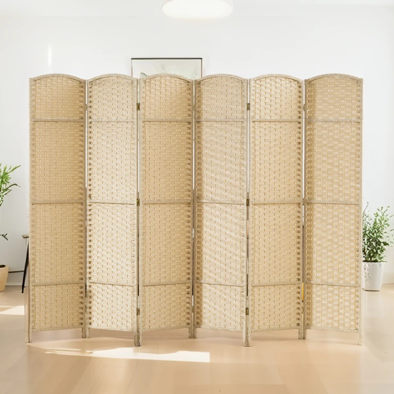 HOMCOM Folding Room Divider Screen 6 Panel 5.6' Tall Privacy Screen Freestanding Room Partition for Home Office, Beige