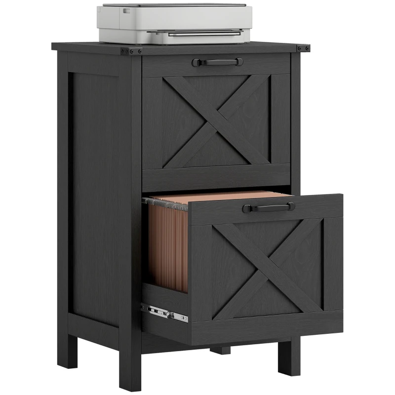 HOMCOM Vertical File Cabinet with 2 Drawers, Rustic Farmhouse Office Storage Cabinet for A4, Letter Size, Distressed Black