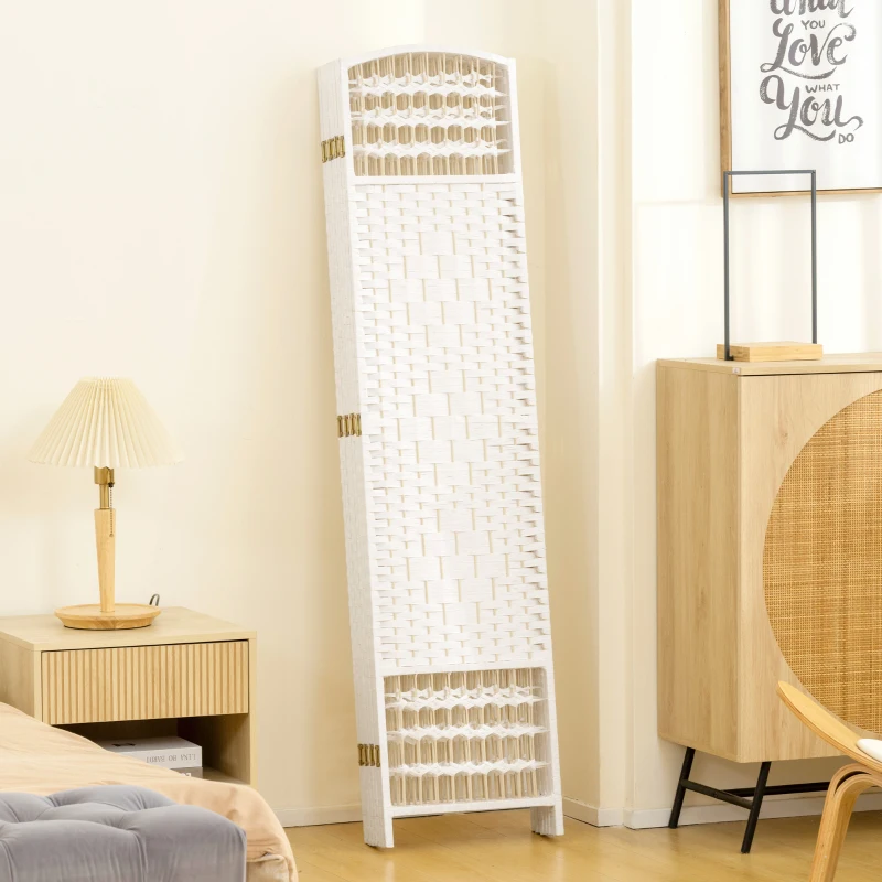 HOMCOM 8 Panel Folding Room Divider Portable Privacy Screen Wave Fiber Room Partition for Home Office White