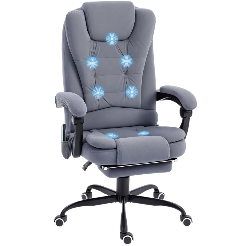 Vinsetto 7-Point Vibrating Massage Chair, Reclining Office Chair with Footrest, Reclining Back, Adjustable Height, Grey