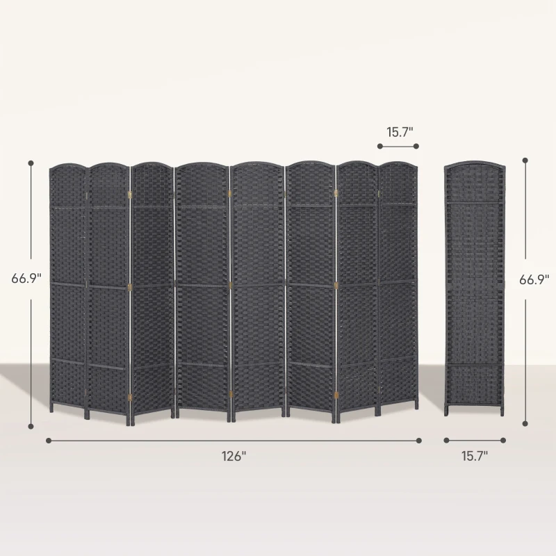 HOMCOM Folding Room Divider Screen 8 Panel 5.6' Tall Privacy Screen Freestanding Room Partition for Home Office, Charcoal Gray