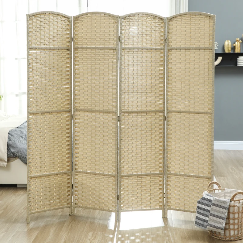 HOMCOM Folding Room Divider Screen 4 Panel 5.6 ' Tall Privacy Screen Freestanding Room Partition for Home Office, Beige