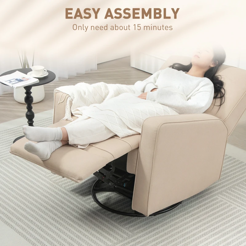 HOMCOM Manual Recliner Chair for Adults with Thick Cushion, Breathable Fabric Glider Rocking Chair for Living Room, Beige