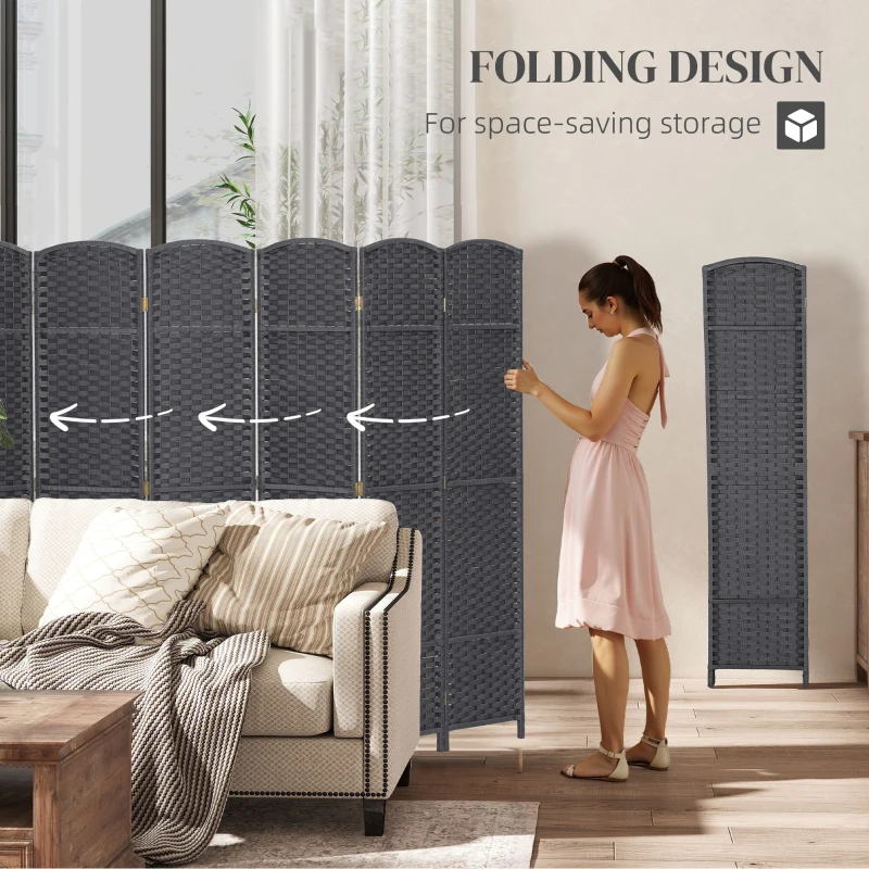 HOMCOM Folding Room Divider Screen 8 Panel 5.6' Tall Privacy Screen Freestanding Room Partition for Home Office, Charcoal Gray